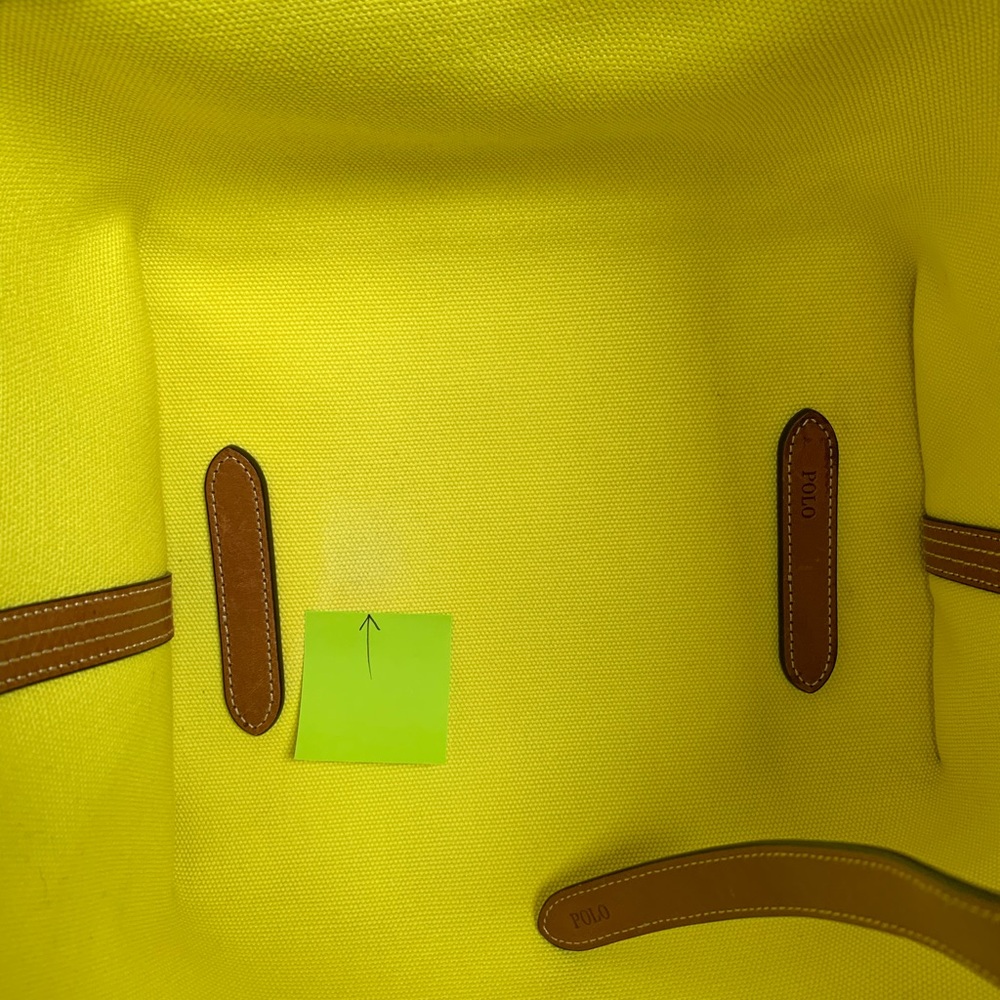 NWT Polo by Ralph Lauren Reversible Citron Yellow / Saddle Brown Tote Bag. - Picture 15 of 16